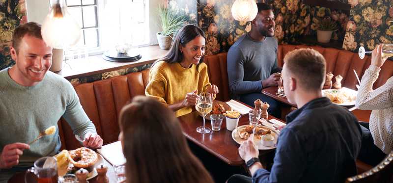 People dining in a restaurant.