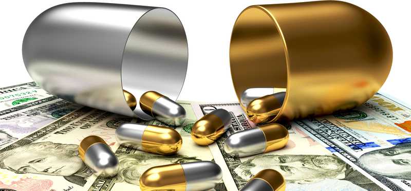 Pills on dollar bills