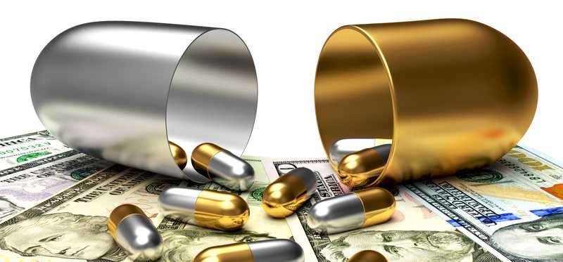 Pills on dollar bills.