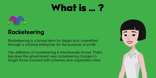 An infographic defining and explaining the term "racketeering"