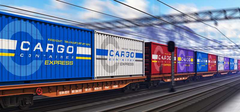 A train on a track.