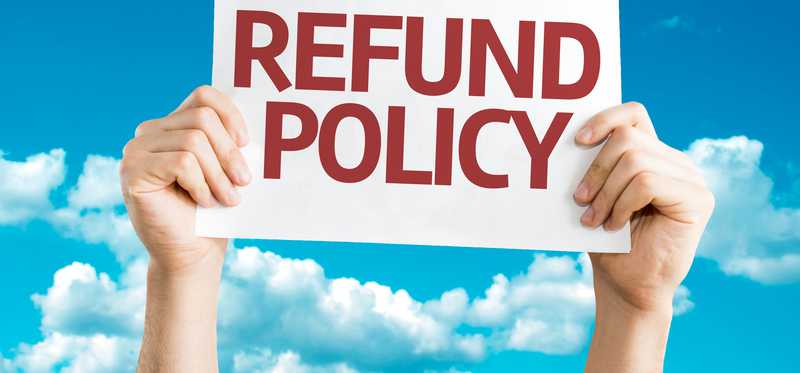A sign says refund policy.