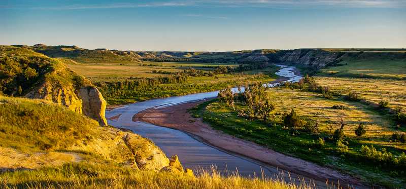 river running through Badlands in North Dakota