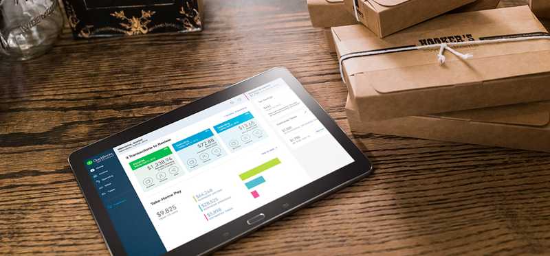 Intuit QuickBooks app on a tablet.