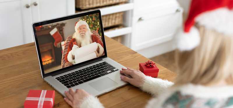 Santa Claus seen on a laptop screen