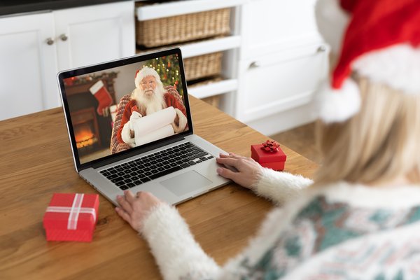 Santa Claus seen on a laptop screen