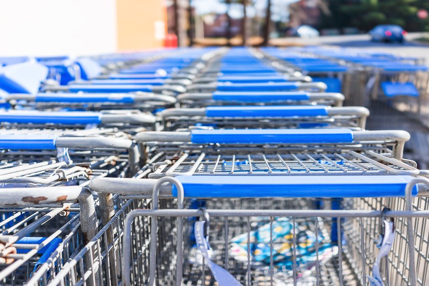 Neat rows of shopping carts.