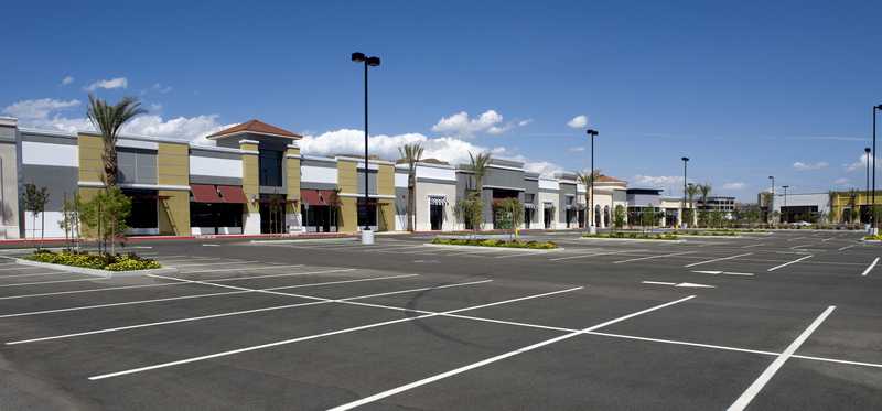An outside shot of a strip mall.