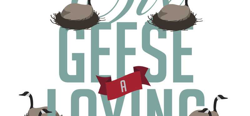 Illustrated "Six geese-a-laying" text