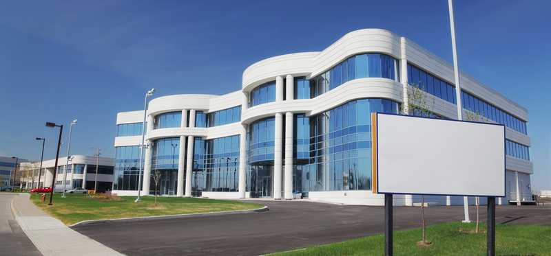 A large modern office building.