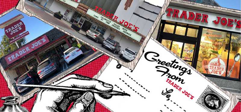 Various post cards showing Trader Joe's locations.