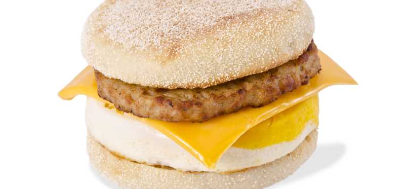 A generic breakfast sandwich on an english muffin.