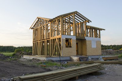 Wooden frame of house during construction.