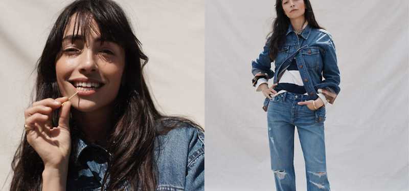 A female model in Madewell denim clothing.