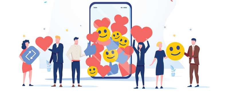 Social media likes, hearts, and smiley faces