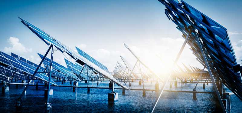 A solar array in a field.