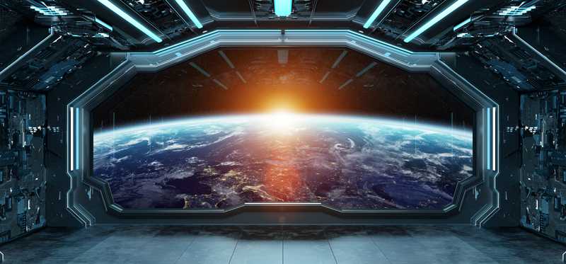 Space flight looking out over Earth.