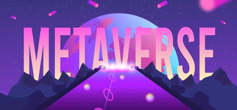 A virtual road leads to a planet with the word metaverse in front of it.