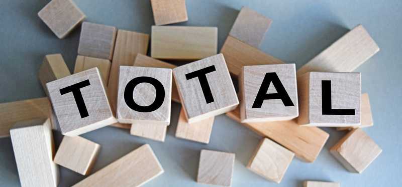 The word Total in Scrabble letters.