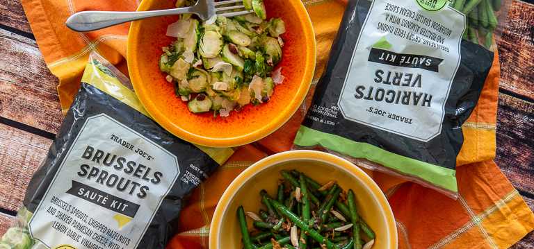Trader Joe's snacks in serving bowls.