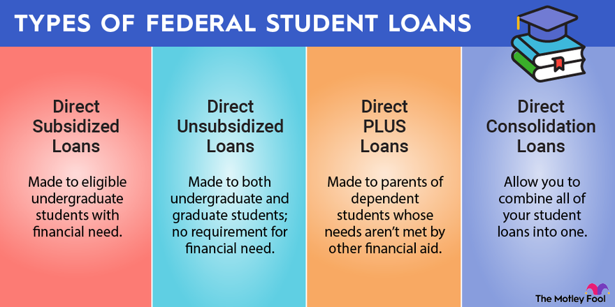 An infographic defining and explaining the four types of federal student loans.