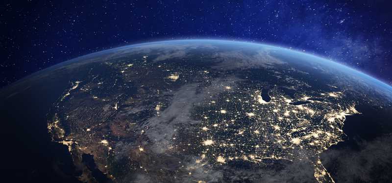 United States at night taken from space.