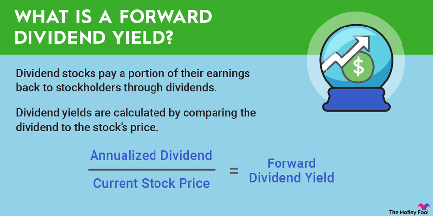 Infographic defining and showing the formula for forward dividend yield