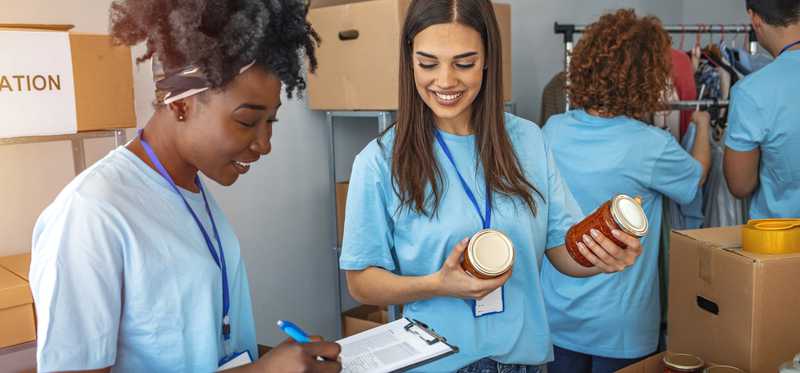 People working in a food bank.