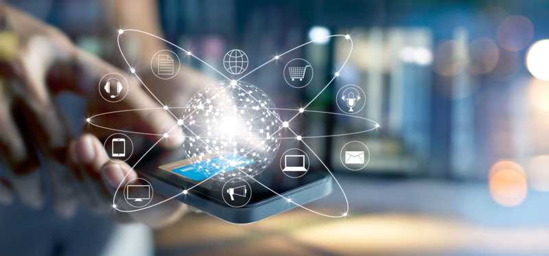 An atom shaped digital rendering of IoT.