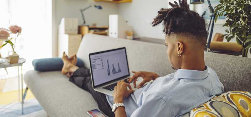 Person looking at chart on laptop at home.