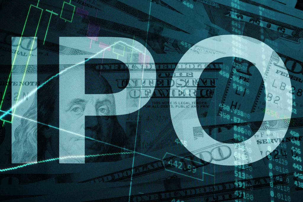 The letters IPO depicted over an image of money.