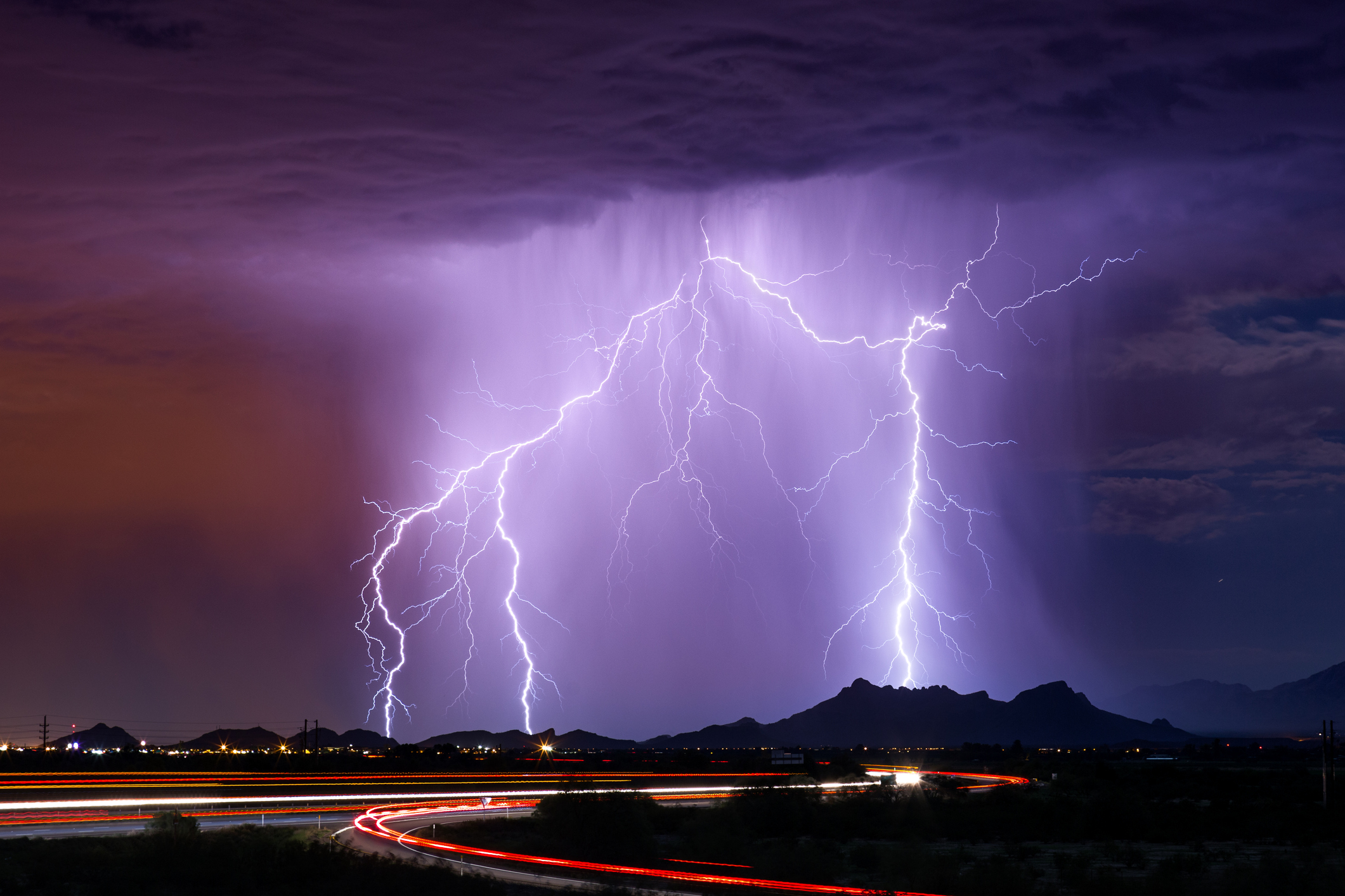 A lightning storm at night.