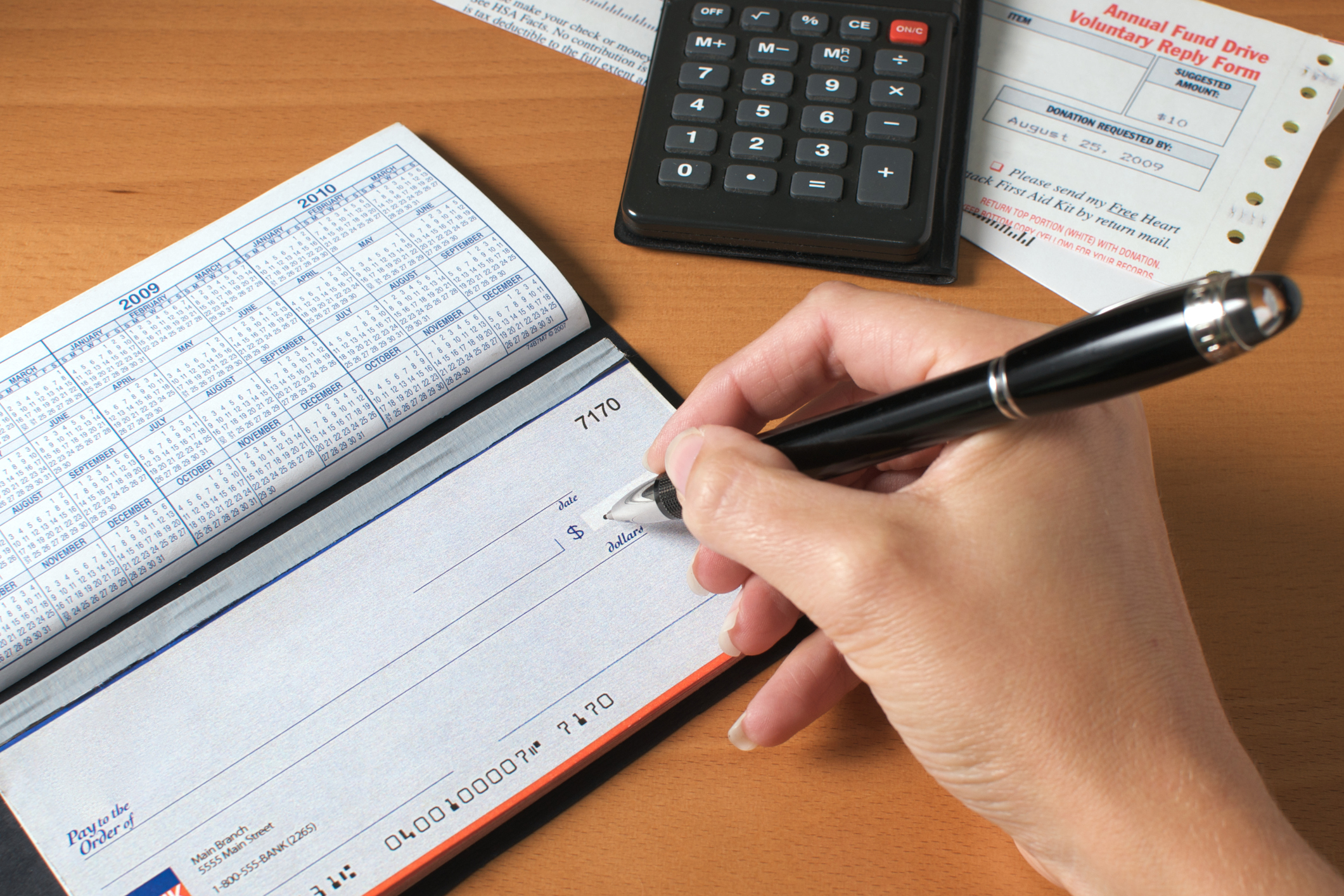Hand writing on a blank check
