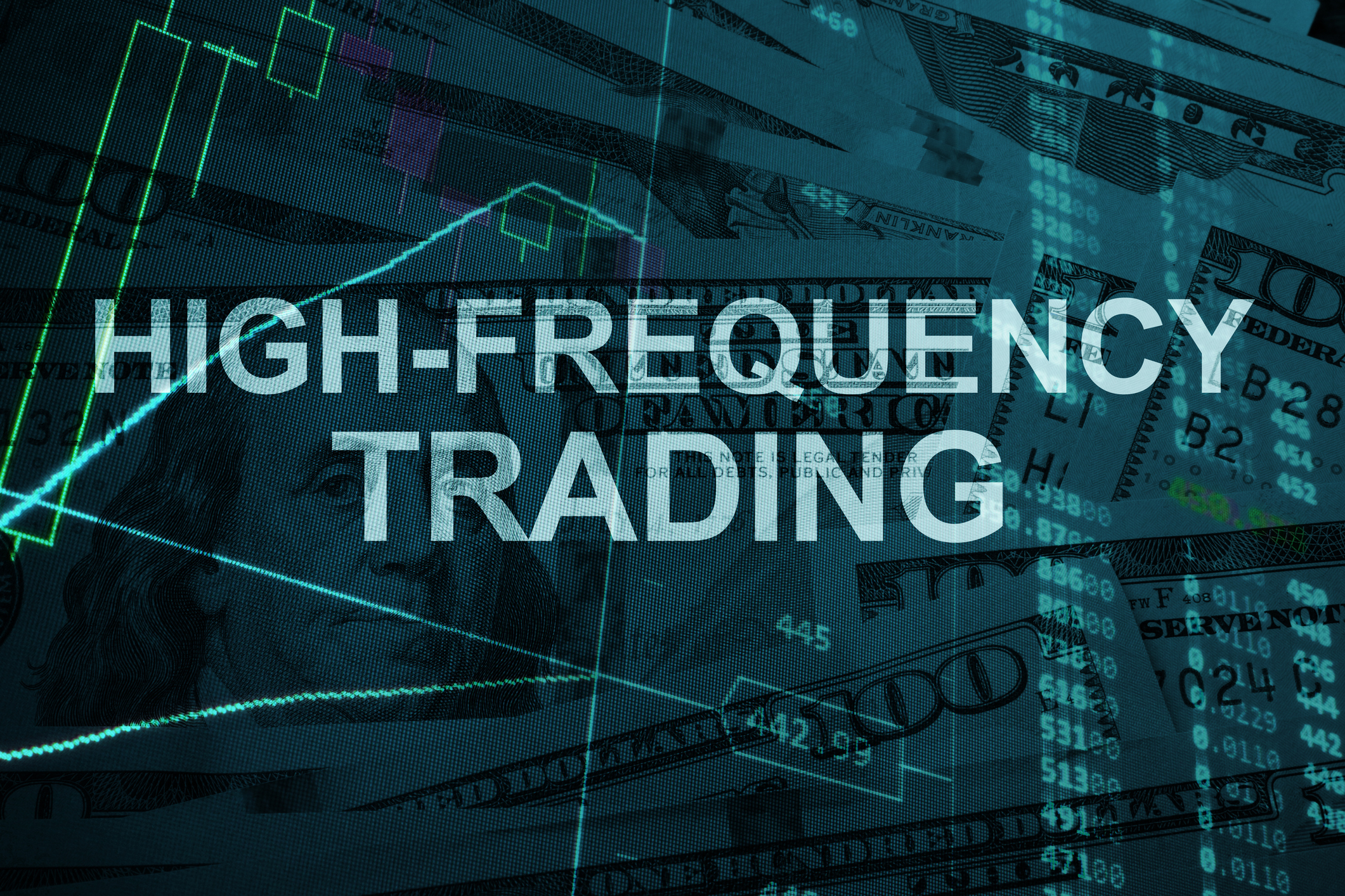 The words High Frequency Trading on background of finance images
