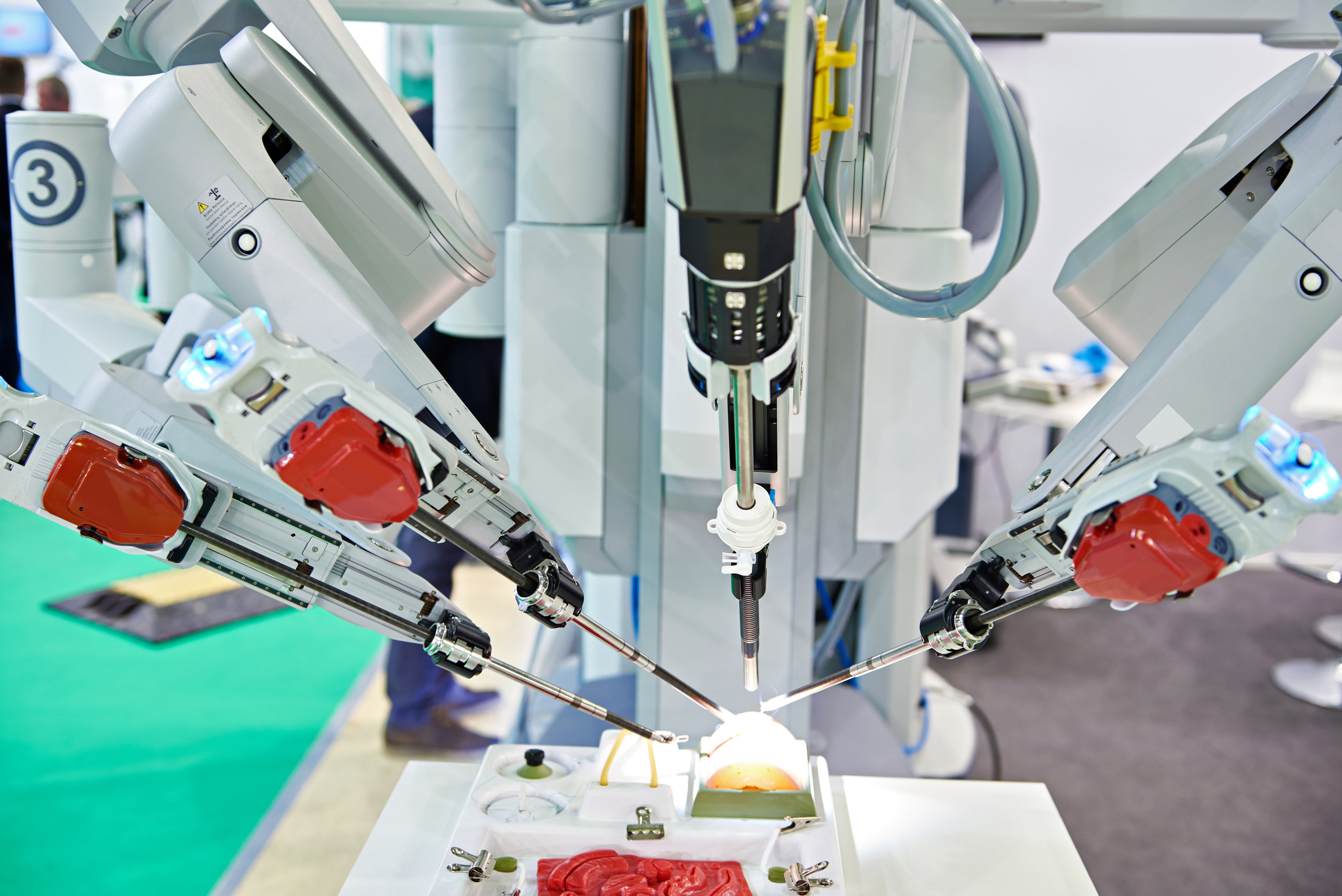 A robotic surgery machine. A robotic surgery machine.