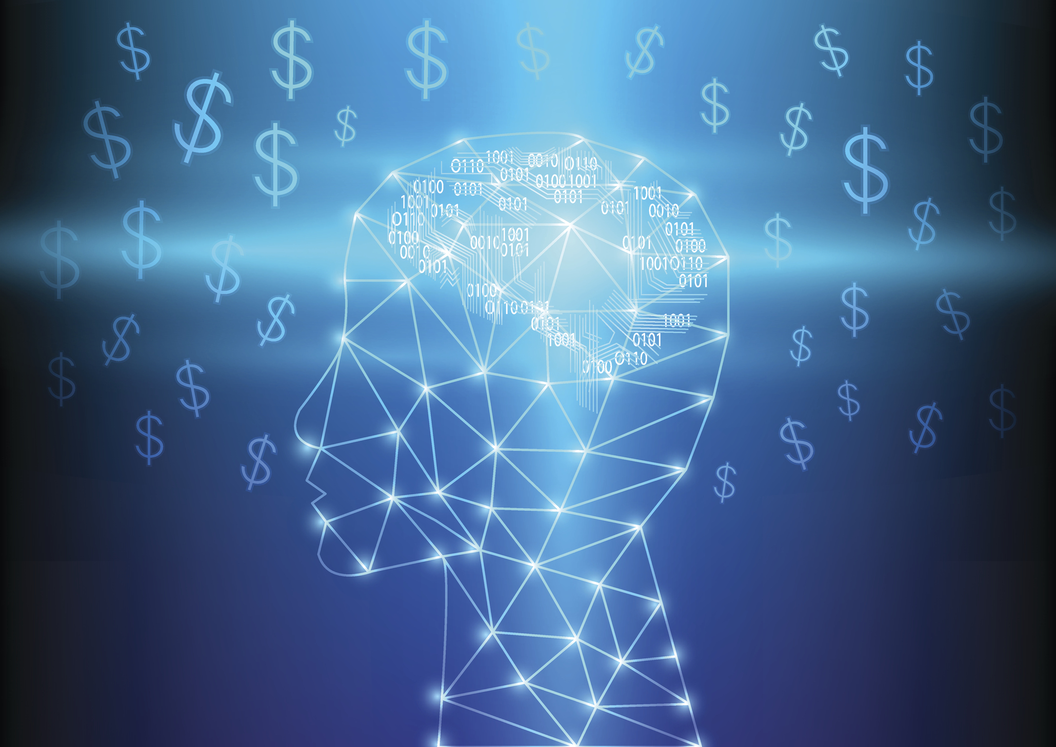 AI head and dollar signs AI head with dollar signs.