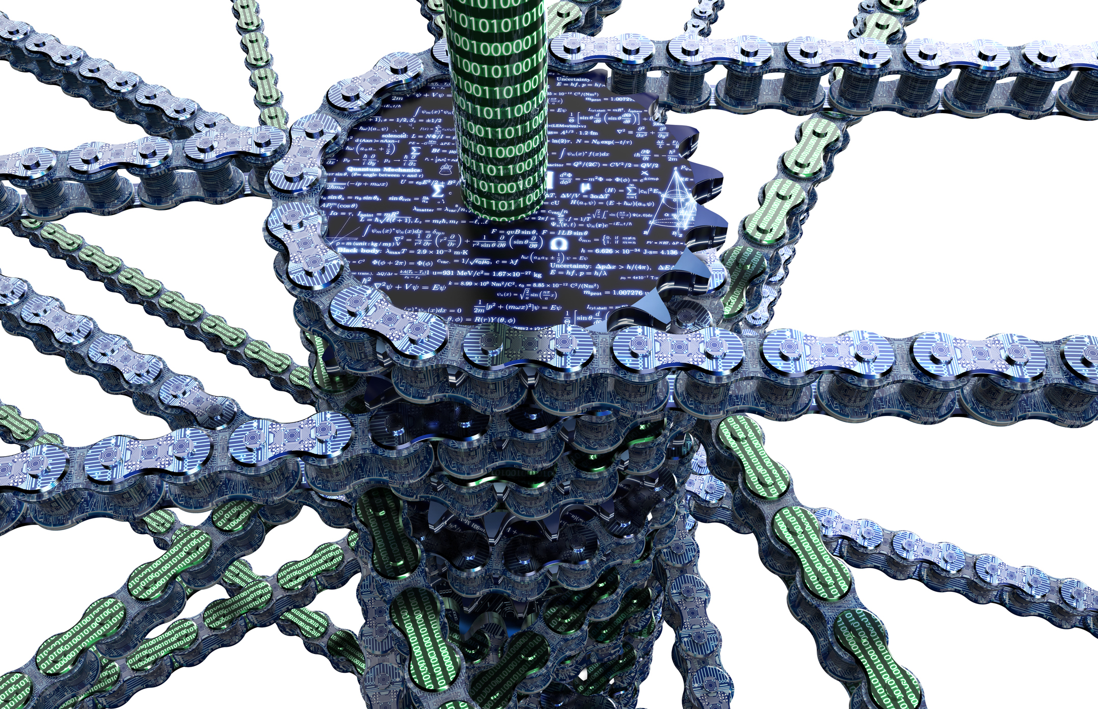 Bicycle gears with cryptocurrency A stack of gears with cryptocurrency information on them