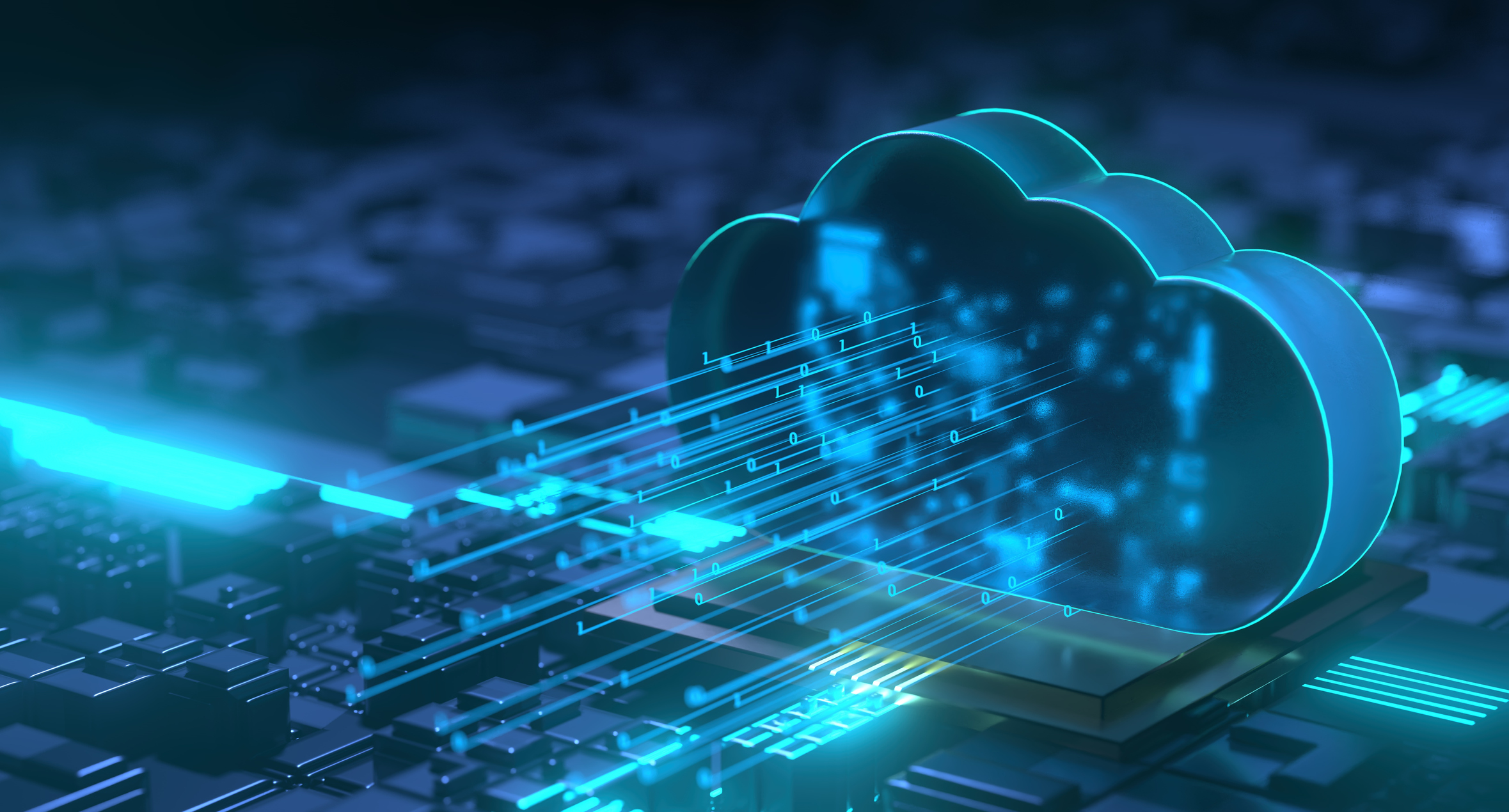Cloud Computing Digital rendering of a cloud on top of circuit boards.
