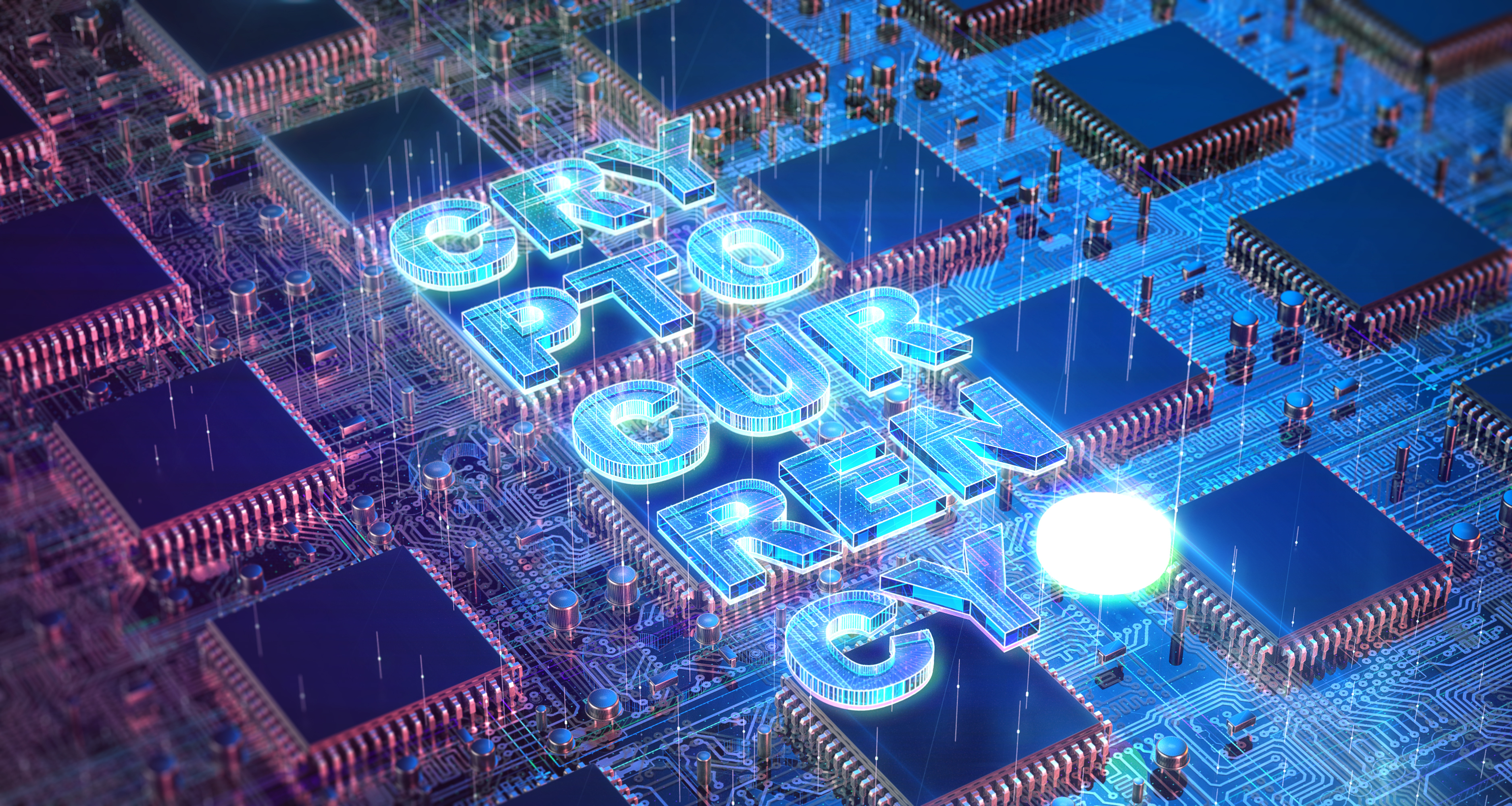 Cryptocurrency blockchain bitcoin ethereum Computer parts with letters spelling CRYPTOCURRENCY digitally superimposed on them.