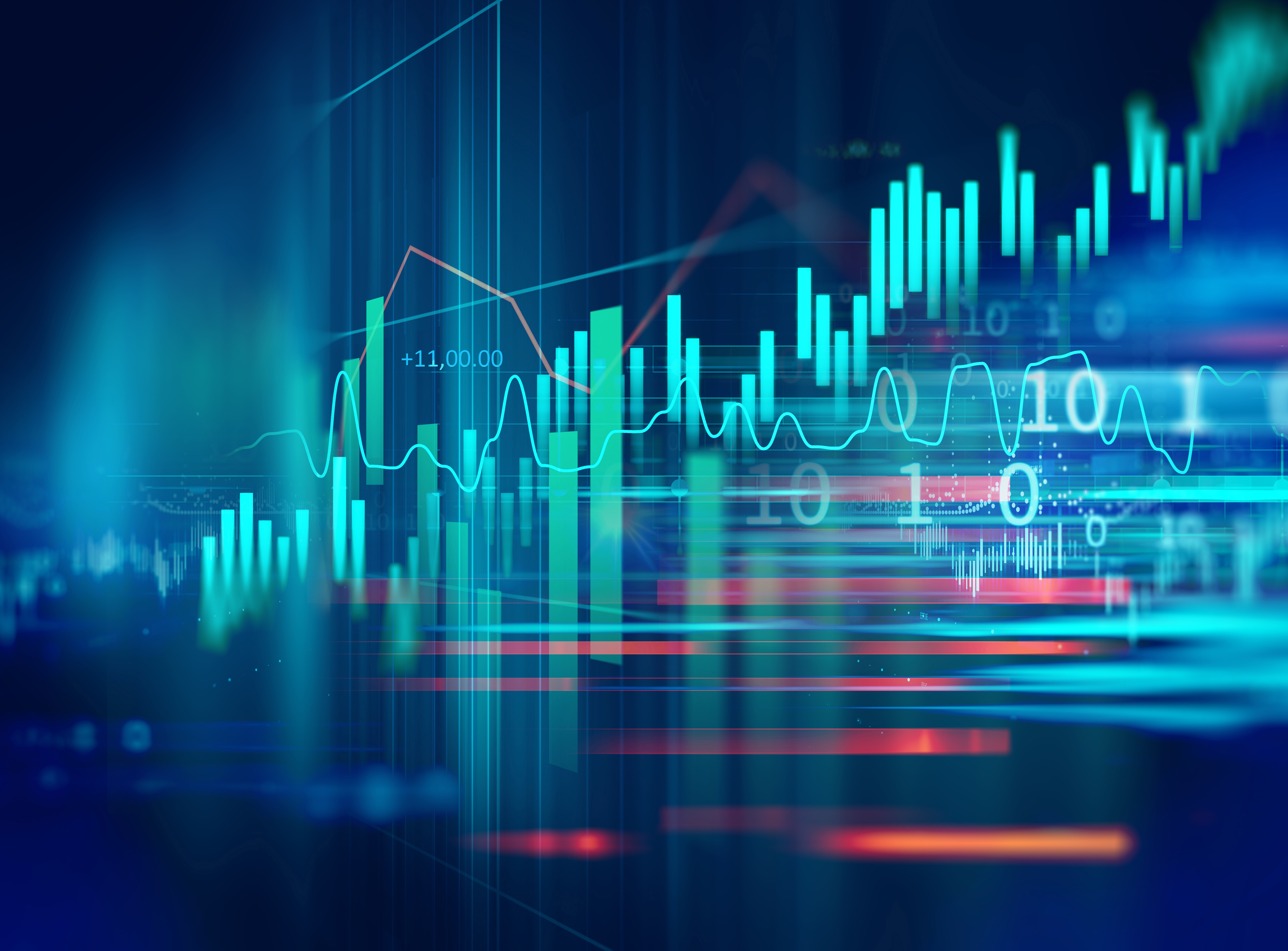 Stock exchange trading A colorful, abstract collection of stock trading charts.