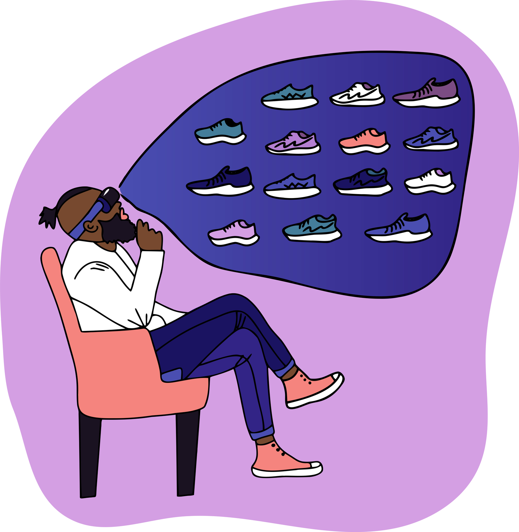 GettyImages-1368354750 A person looks at virtual shoes using a virtual reality headset.