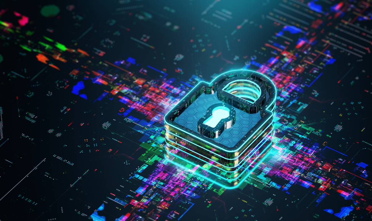 Illustration of a lock in computer circuitry.