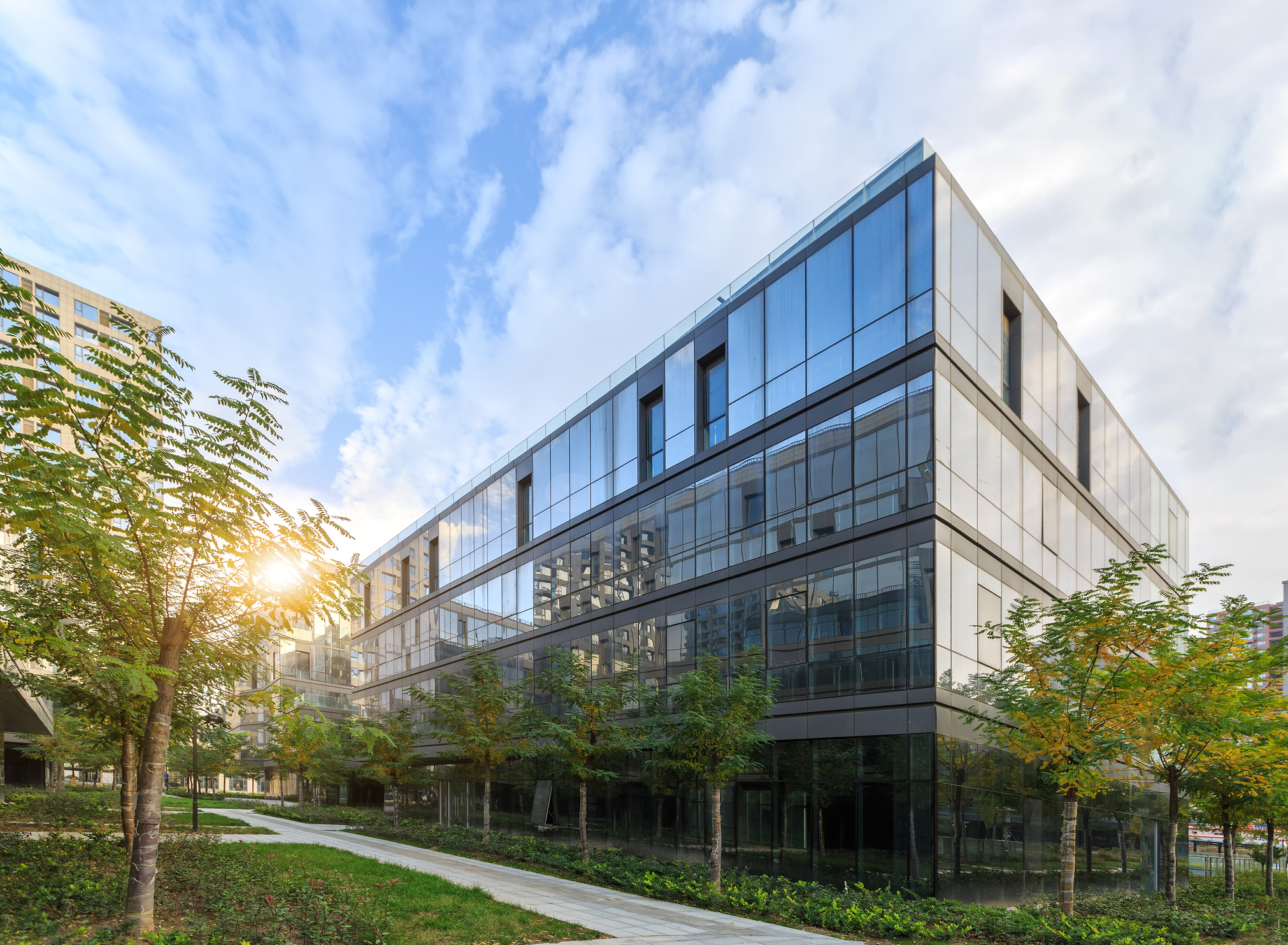 Newly developed office building commercial real estate Newly developed commercial real estate office building.