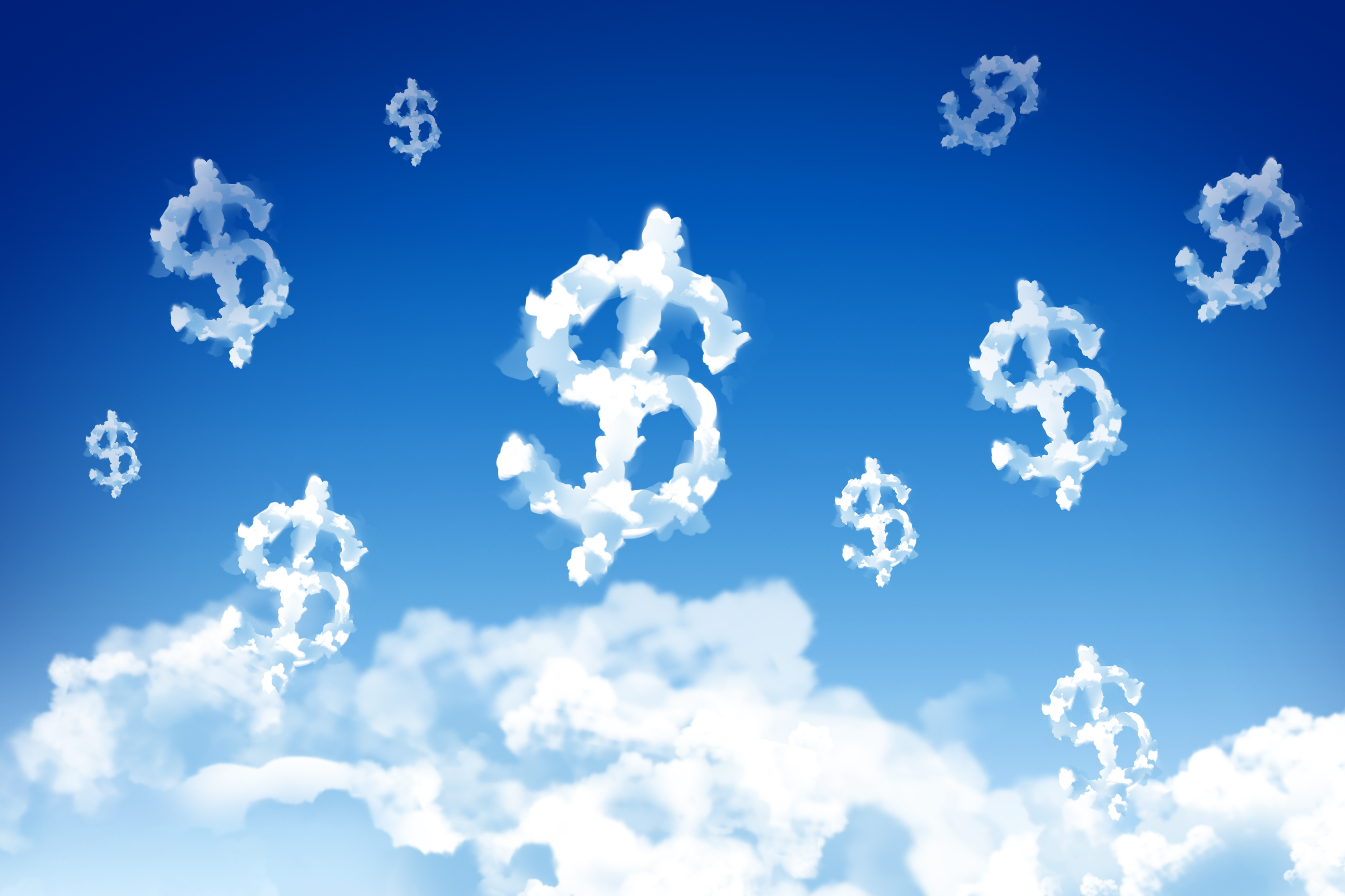 Getty - income streams money Clouds shaped like dollar signs floating in the sky.