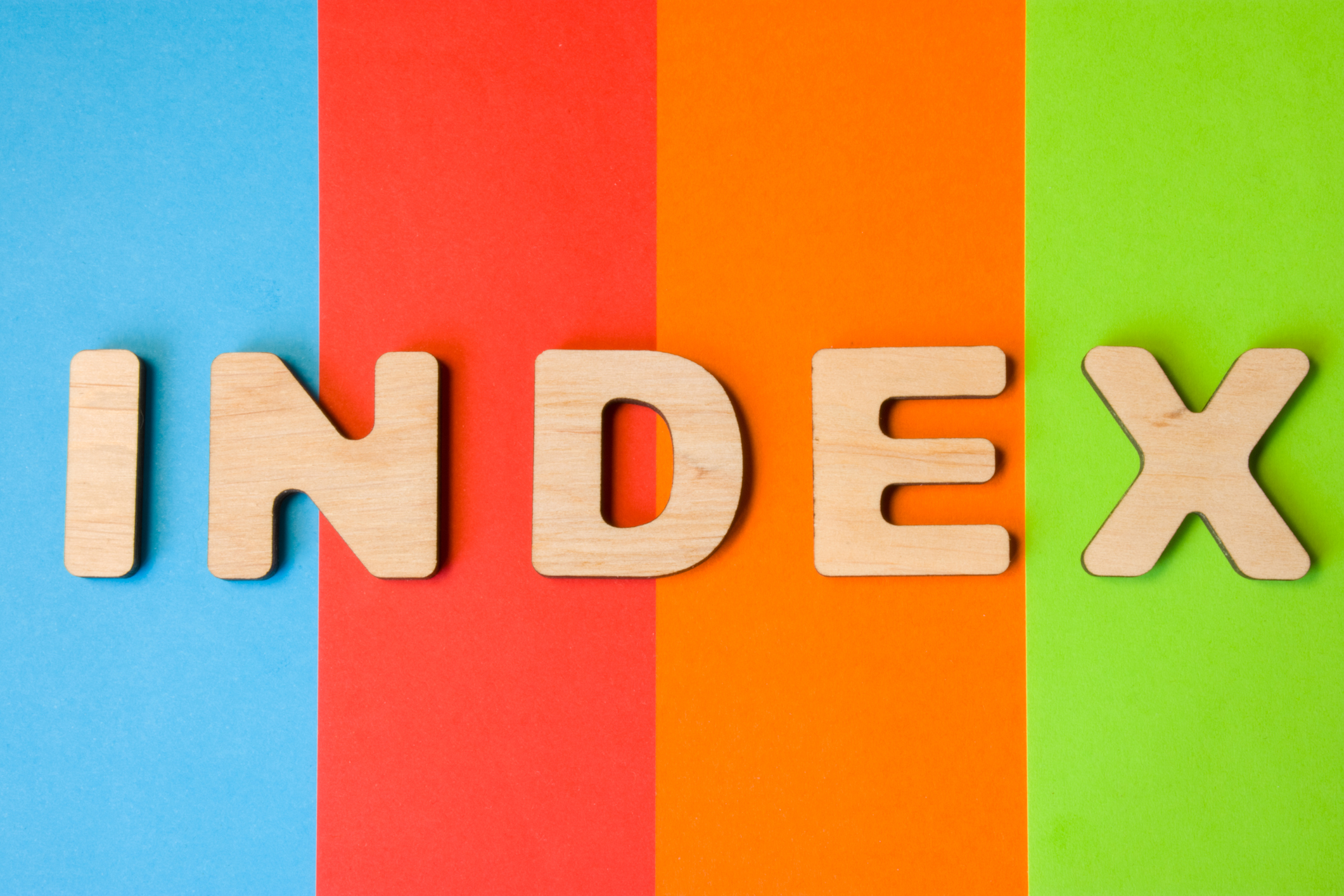 The word Index against a background of colored stripes The word Index against a background of colored stripes.