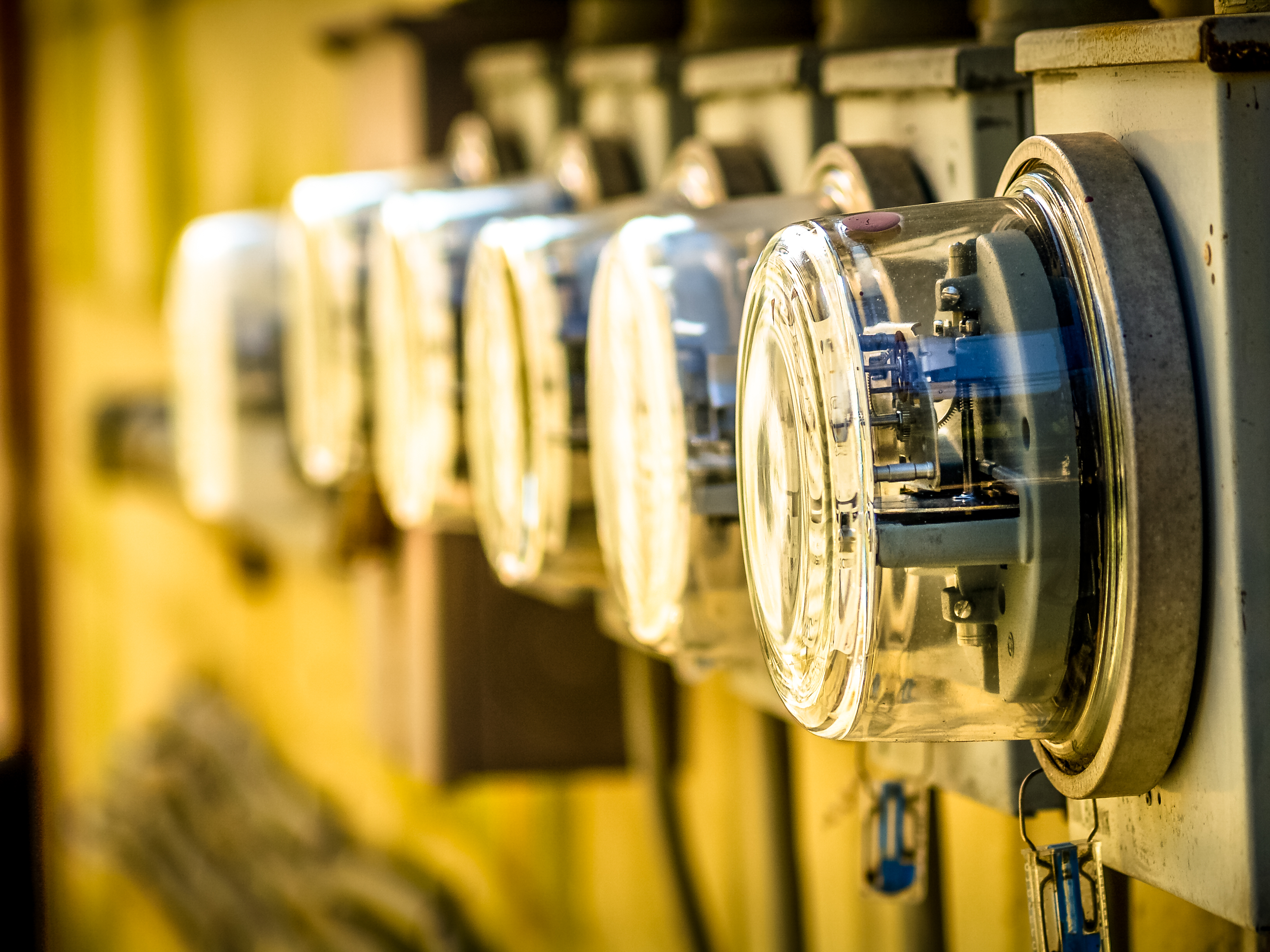 A row of utility meters. A row of utility meters.