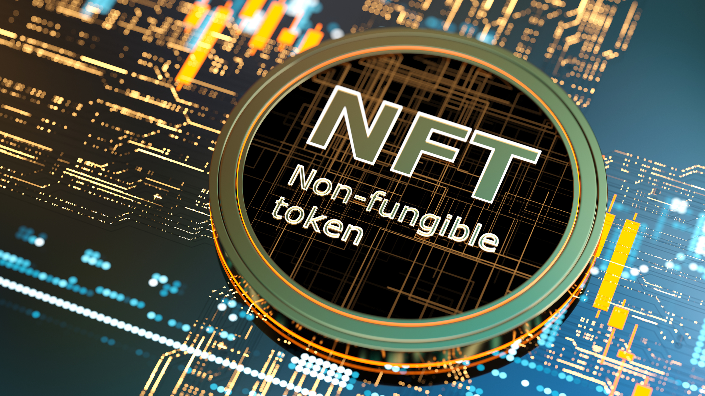 NFT.jpg The letters NFT over a digital background