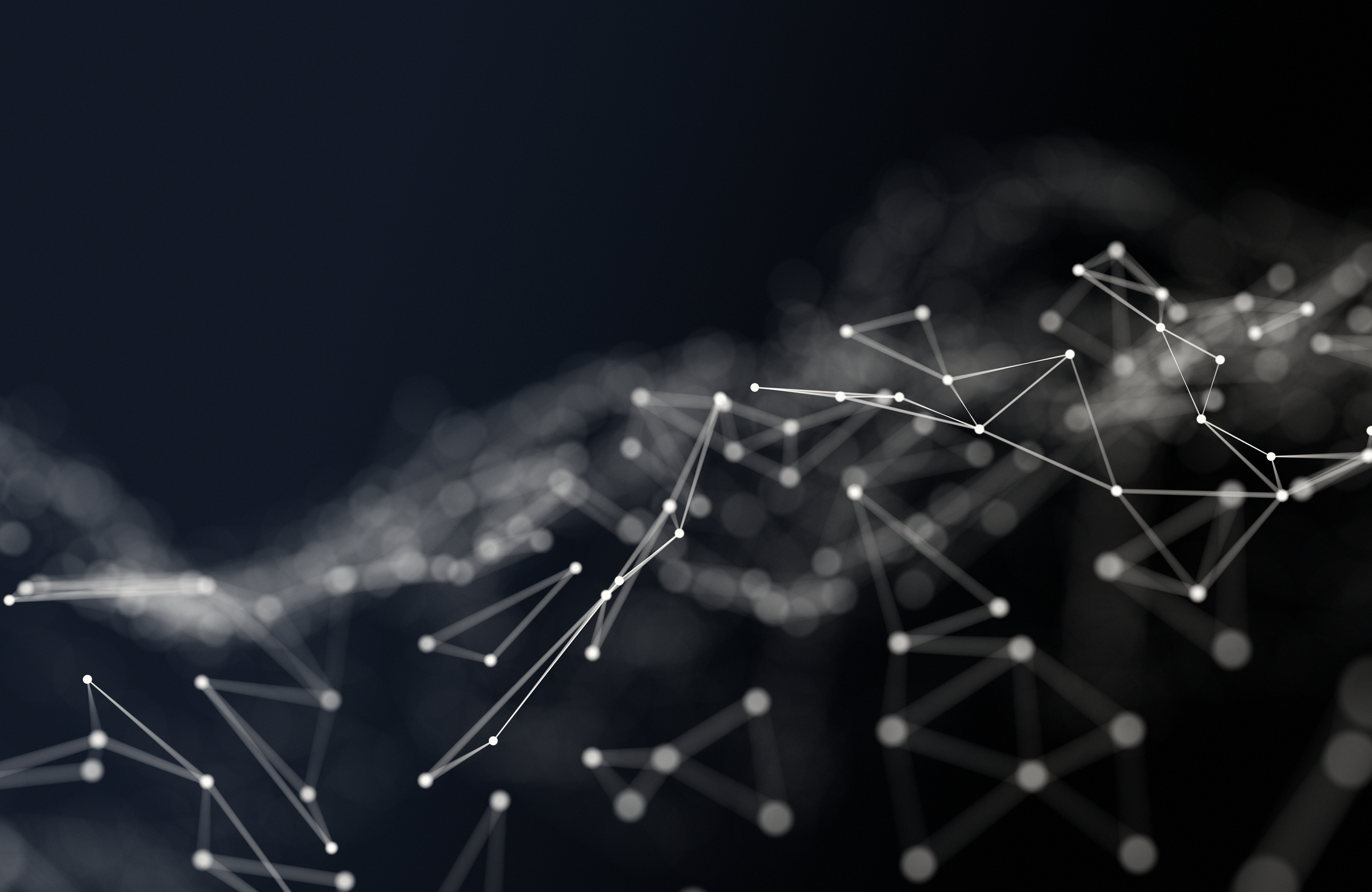 Artificial intelligence technology White lines connected by dots on a black background.