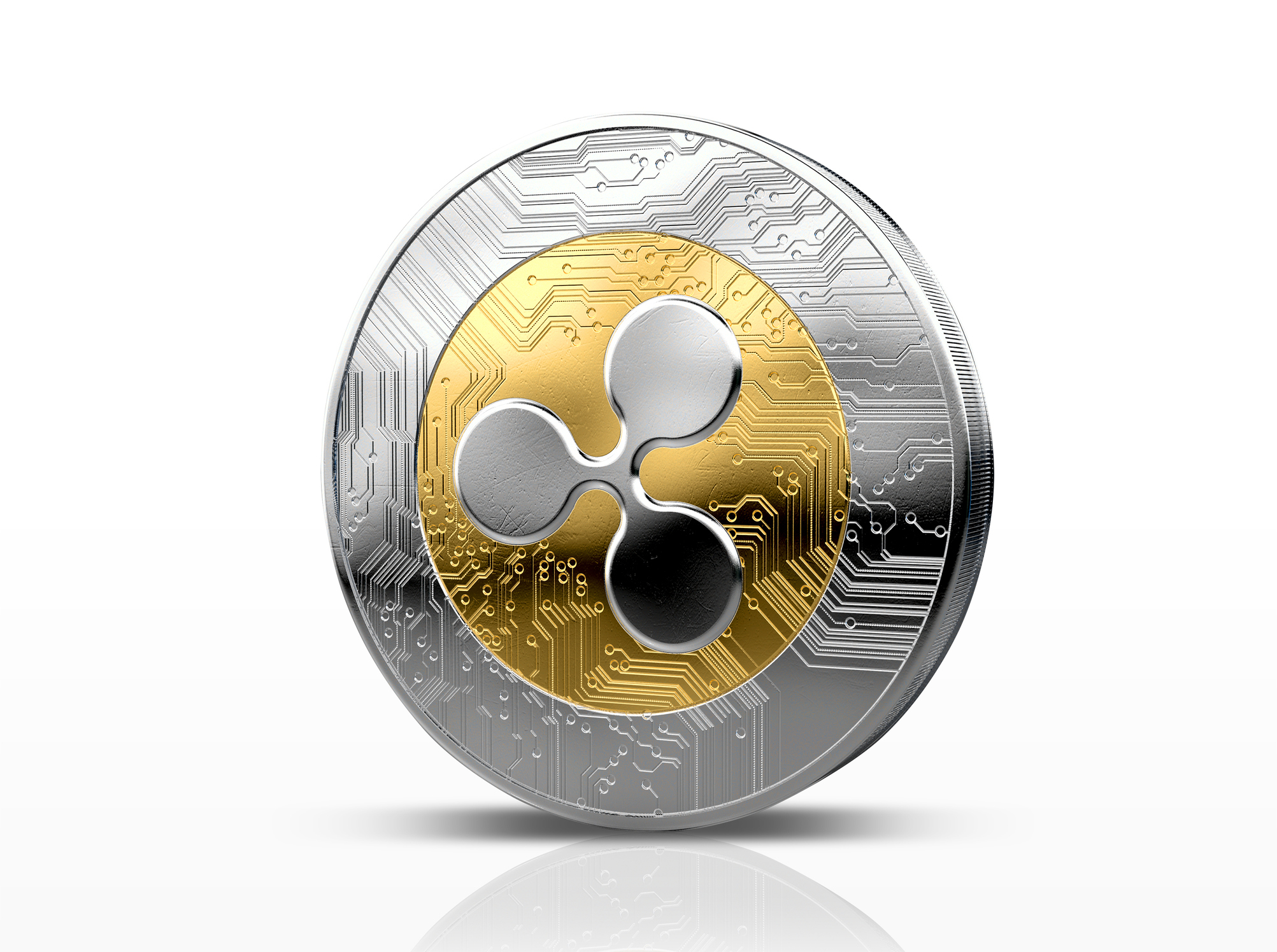 Gold and silver Ripple coin A gold and silver Ripple coin.