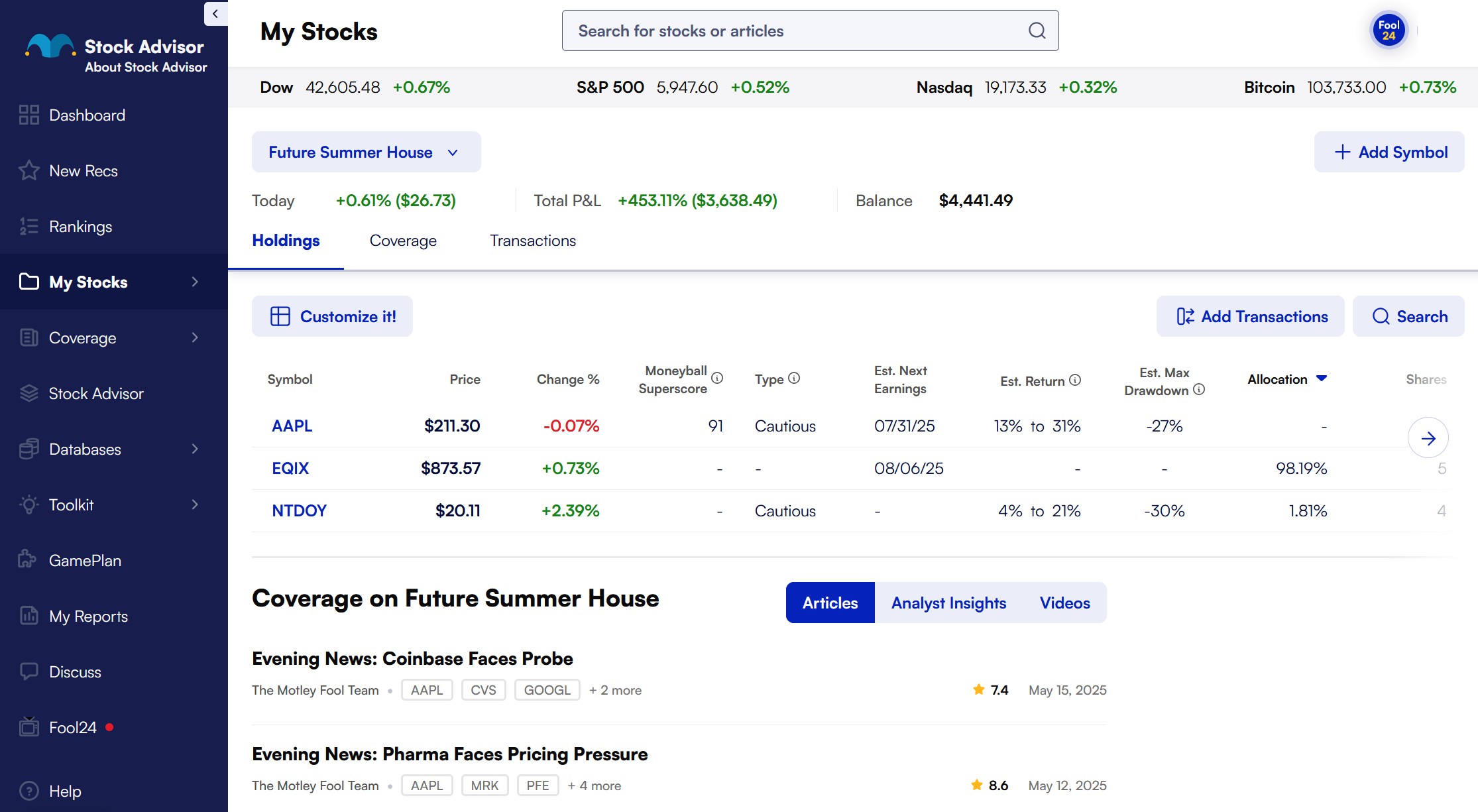 Stock Advisor User tracking stocks and financial goals in My Stocks